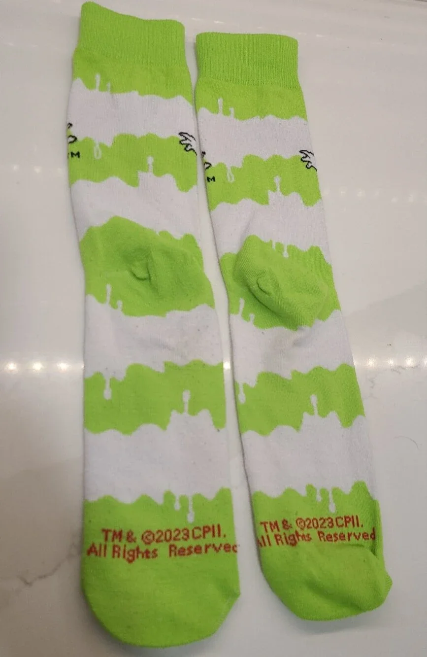 Ghostbusters White & Lime Green Patterned Socks